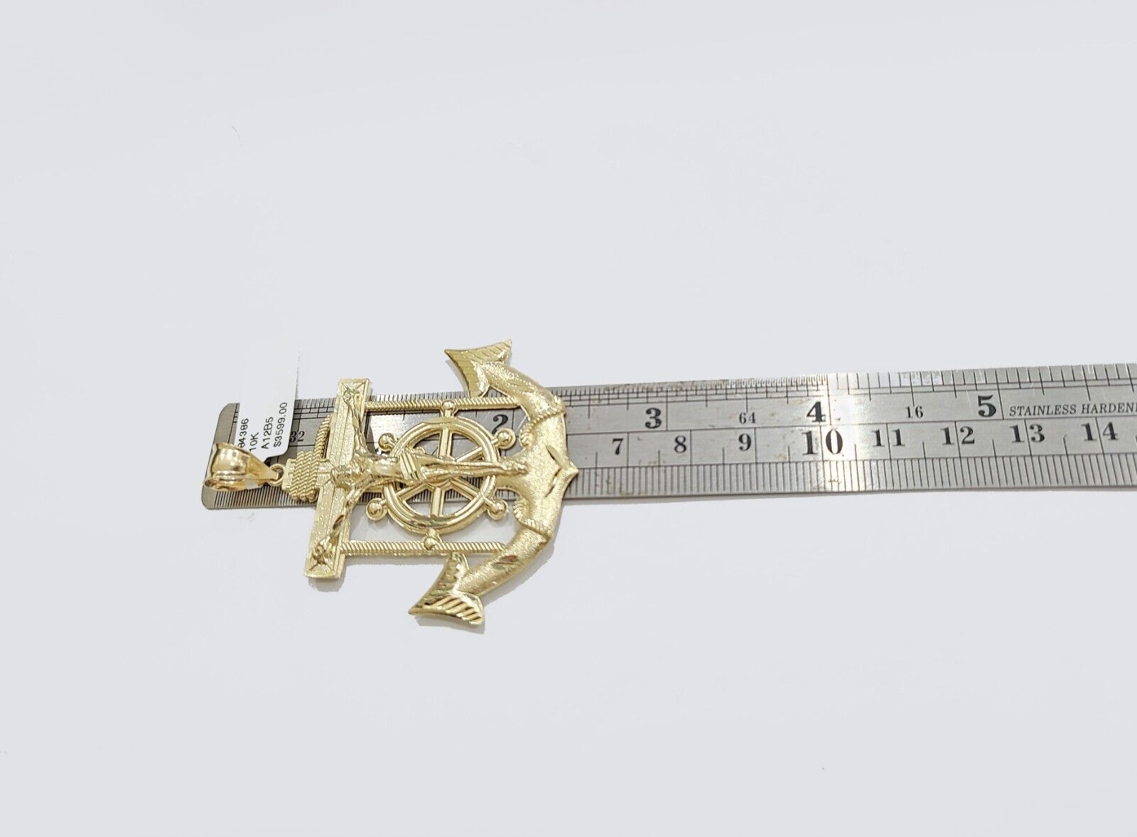 Real 10k Gold Anchor Jesus Cross Charm Pendant 10kt Yellow Gold Men Women - Reva Jeweler