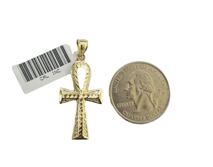 Real 10k Gold Ankh Cross Egyptian Symbol Pendent 2mm Franco Chain 18" - 26" Inch - Reva Jeweler