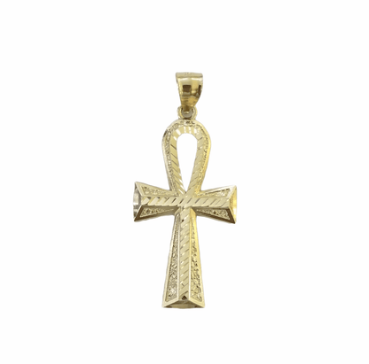Real 10k Gold Ankh Cross Egyptian Symbol Pendent 3mm Franco Chain 18" - 28" Inch - Reva Jeweler