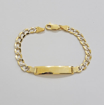 REAL 10k Gold Baby Bracelet ID Cuban curb Link Two - tone style 5mm 6 Inch Kids BR - Reva Jeweler