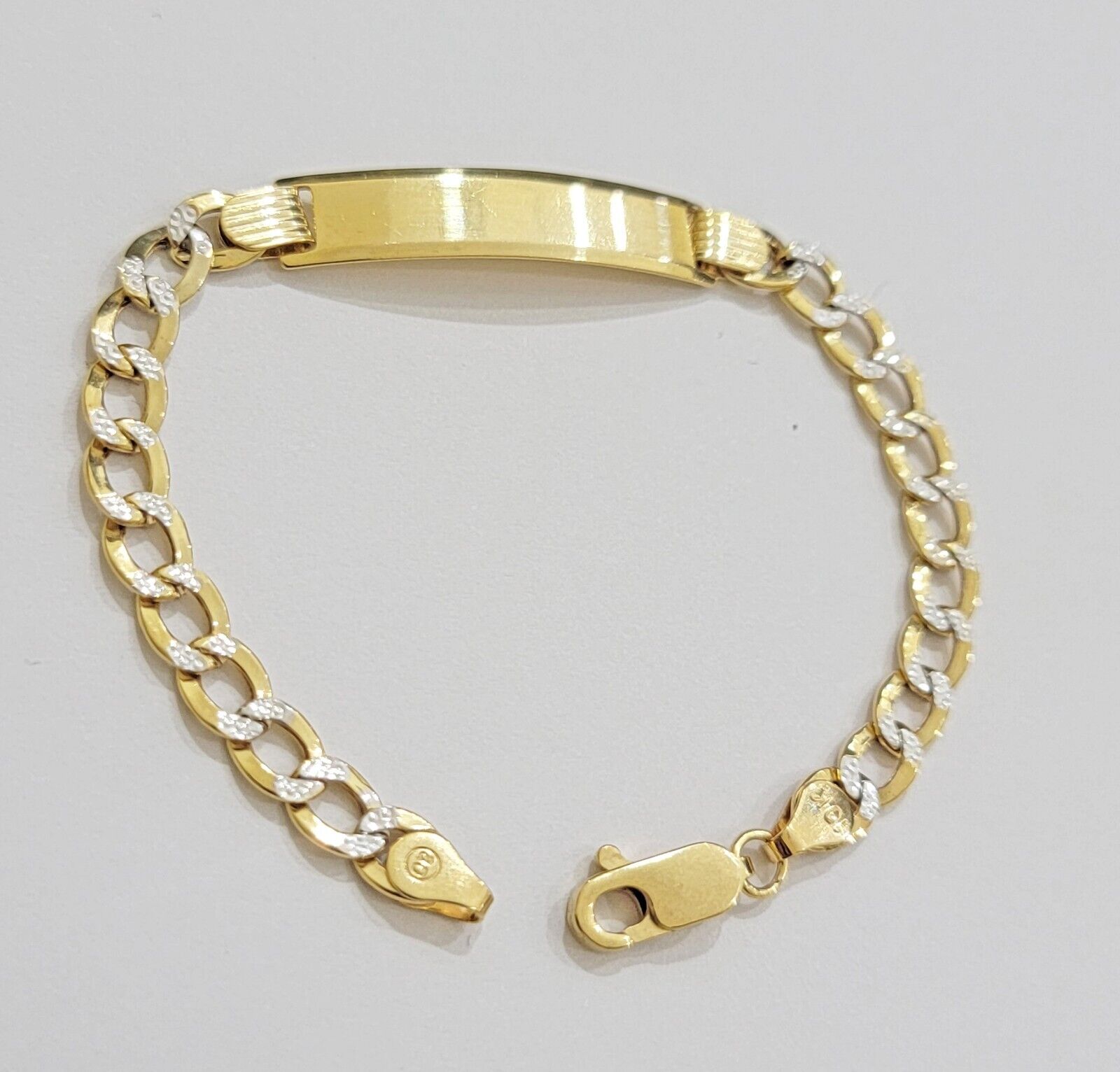 REAL 10k Gold Baby Bracelet ID Cuban curb Link Two - tone style 5mm 6 Inch Kids BR - Reva Jeweler