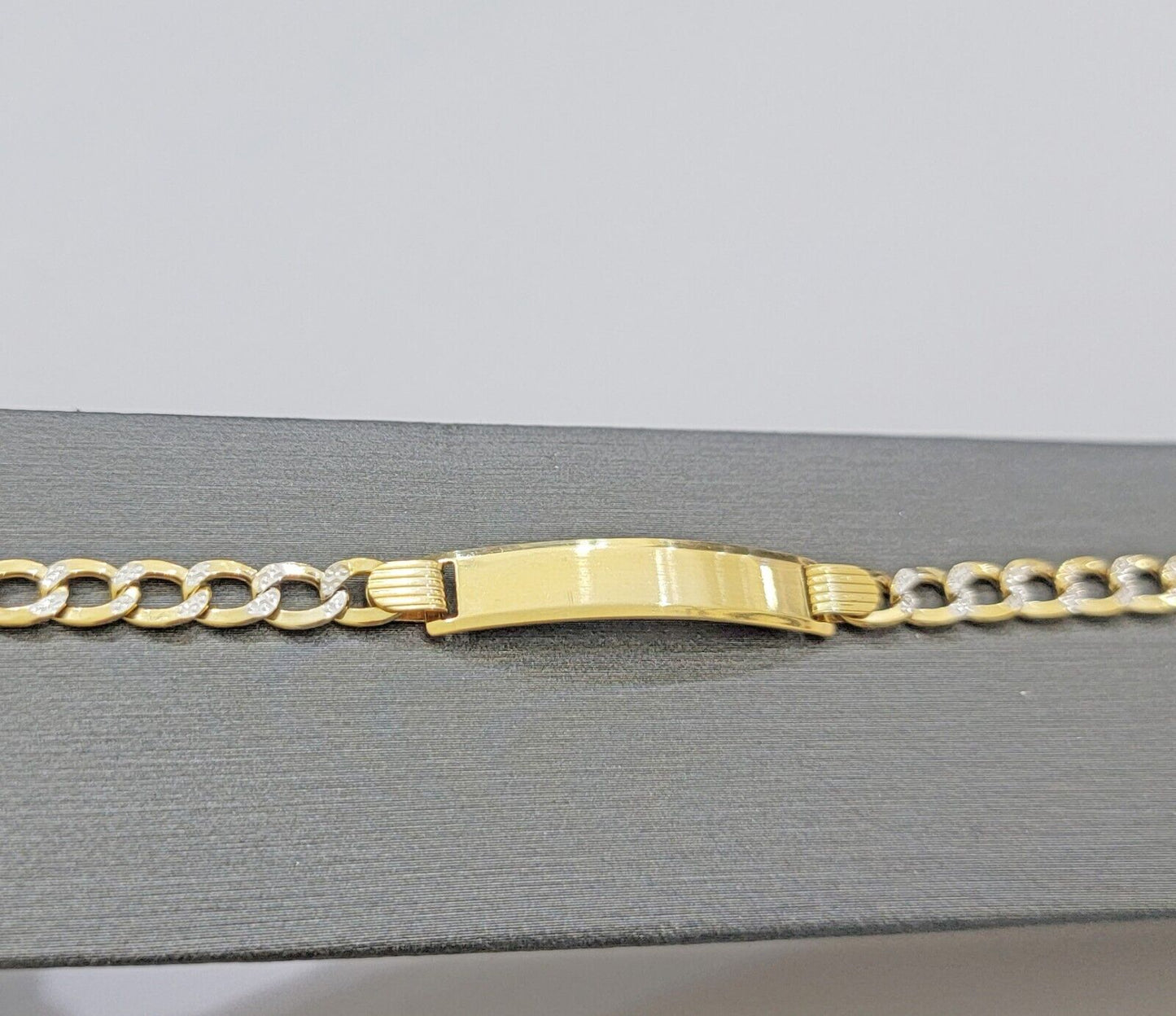 REAL 10k Gold Baby Bracelet ID Cuban curb Link Two - tone style 5mm 6 Inch Kids BR - Reva Jeweler
