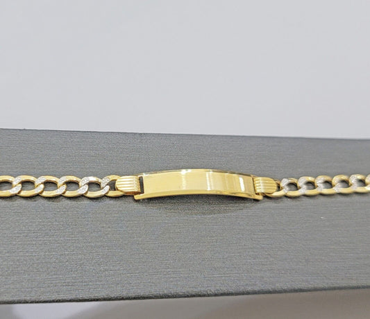 REAL 10k Gold Baby Bracelet ID Cuban curb Link Two - tone style 5mm 6 Inch Kids BR - Reva Jeweler