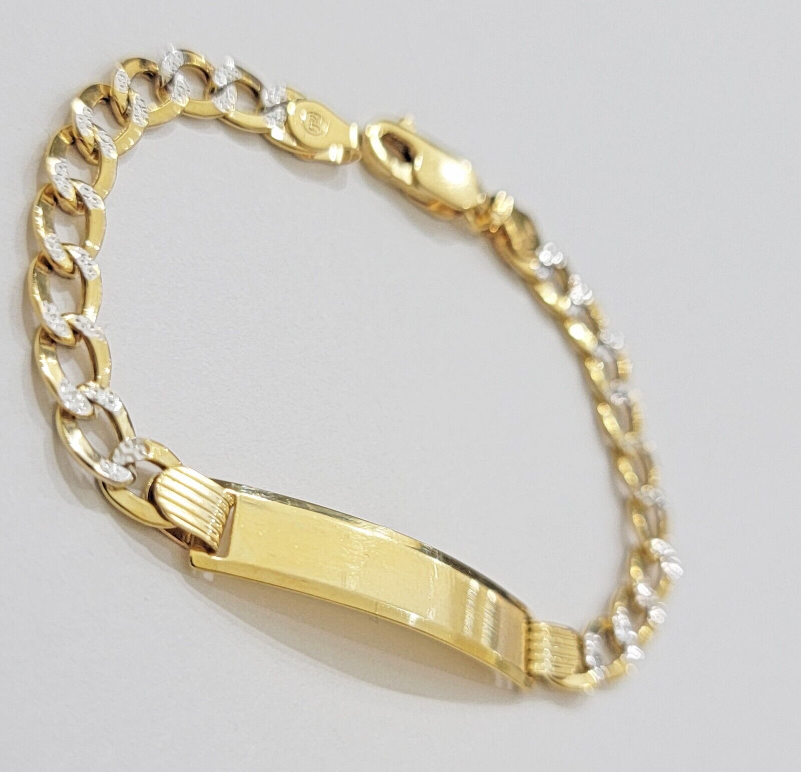 REAL 10k Gold Baby Bracelet ID Cuban curb Link Two - tone style 5mm 6 Inch Kids BR - Reva Jeweler