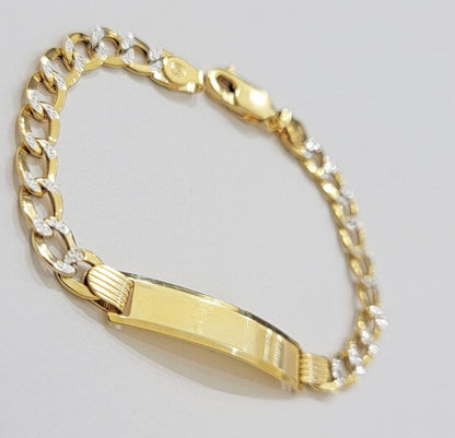 REAL 10k Gold Baby Bracelet ID Cuban curb Link Two - tone style 5mm 6 Inch Kids BR - Reva Jeweler