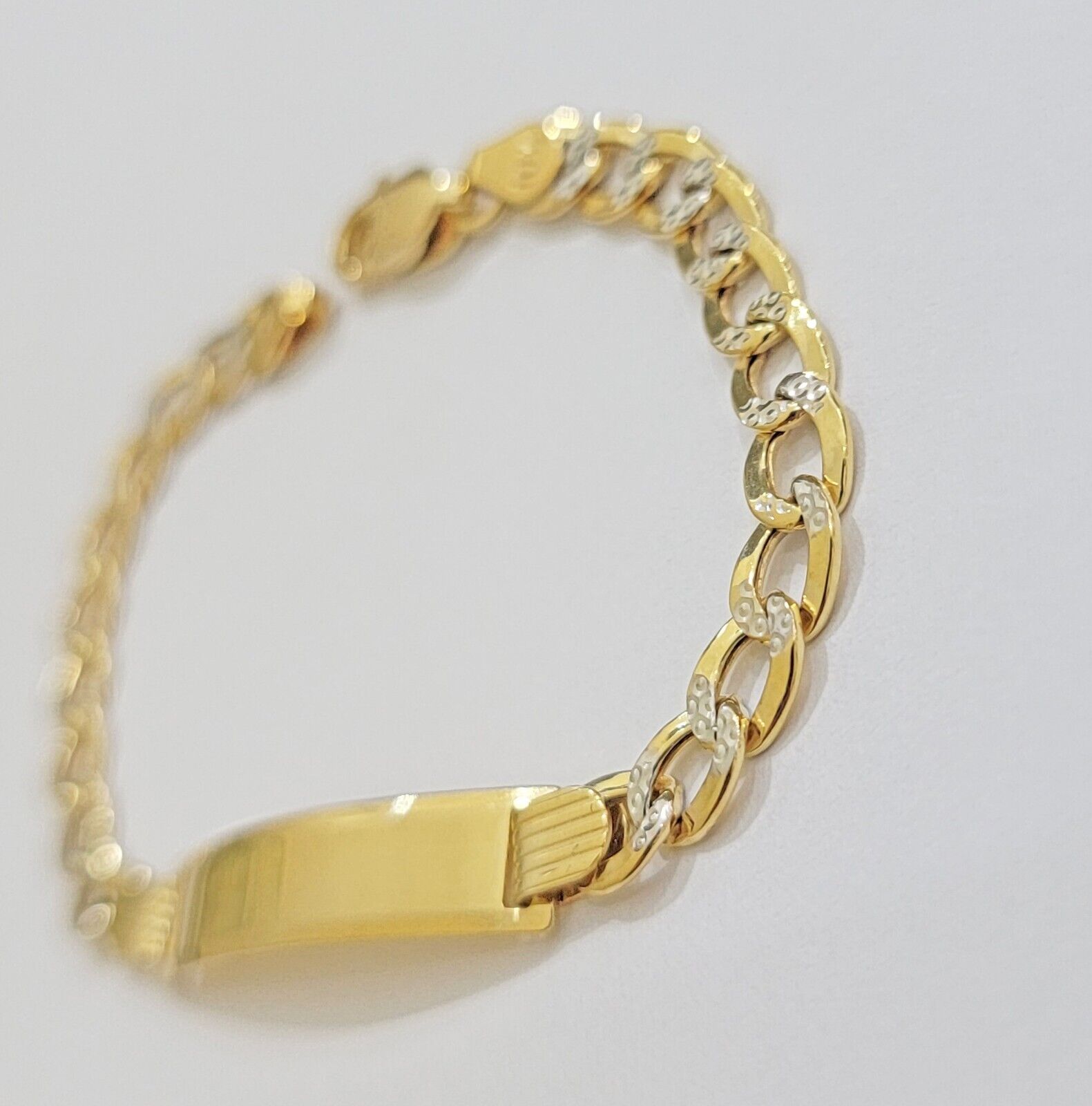 REAL 10k Gold Baby Bracelet ID Cuban curb Link Two - tone style 5mm 6 Inch Kids BR - Reva Jeweler