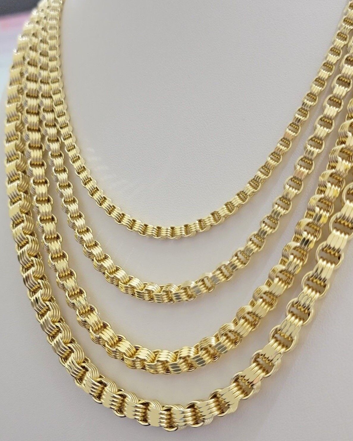 Real 10k Gold Box Byzantine Chain Necklace 20" - 28" Inch 4mm 5mm 6mm 7mm 10kt Men - Reva Jeweler
