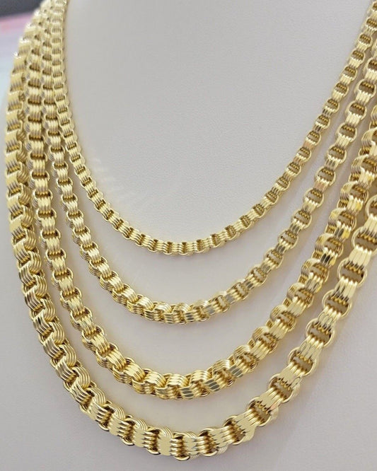 Real 10k Gold Box Byzantine Chain Necklace 20" - 28" Inch 4mm 5mm 6mm 7mm 10kt Men - Reva Jeweler