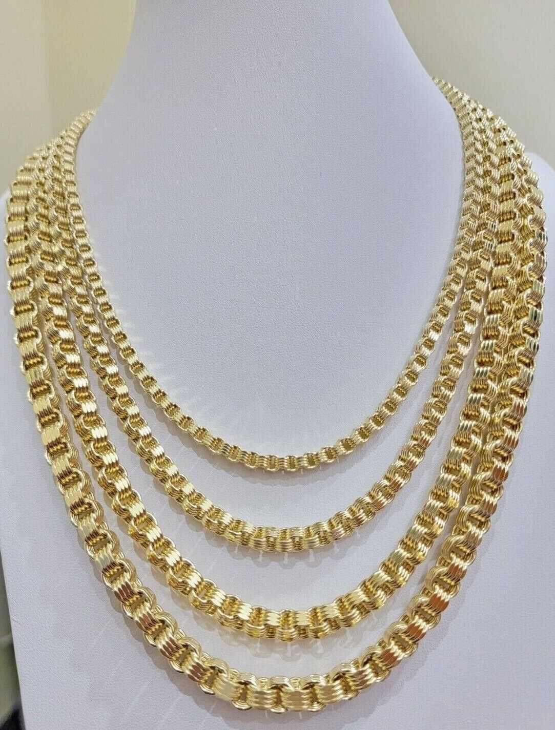 Real 10k Gold Box Byzantine Chain Necklace 20" - 28" Inch 4mm 5mm 6mm 7mm 10kt Men - Reva Jeweler
