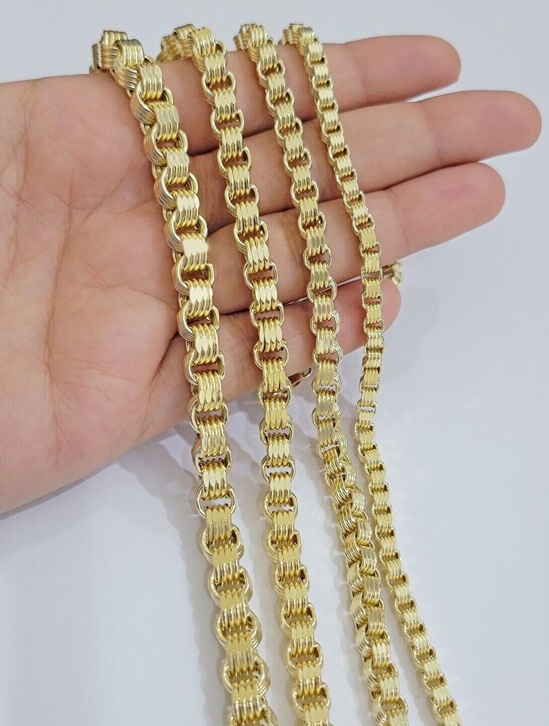 Real 10k Gold Box Byzantine Chain Necklace 20" - 28" Inch 4mm 5mm 6mm 7mm 10kt Men - Reva Jeweler