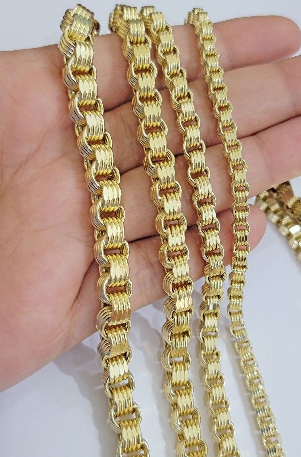 Real 10k Gold Box Byzantine Chain Necklace 20" - 28" Inch 4mm 5mm 6mm 7mm 10kt Men - Reva Jeweler