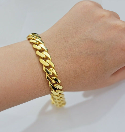 Real 10k Gold Bracelet 11mm Miami Cuban Royal Link 8.5" Shiny Plain Monaco,10kt - Reva Jeweler