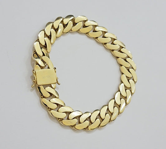 Real 10k Gold Bracelet 12mm Royal Miami Cuban Link 8 inch Men's 10kt Yellow Gold - Reva Jeweler