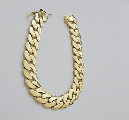 Real 10k Gold Bracelet 12mm Royal Miami Cuban Link 8 inch Men's 10kt Yellow Gold - Reva Jeweler