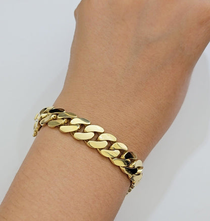 Real 10k Gold Bracelet 12mm Royal Miami Cuban Link 9 inch Men's 10kt Yellow Gold - Reva Jeweler