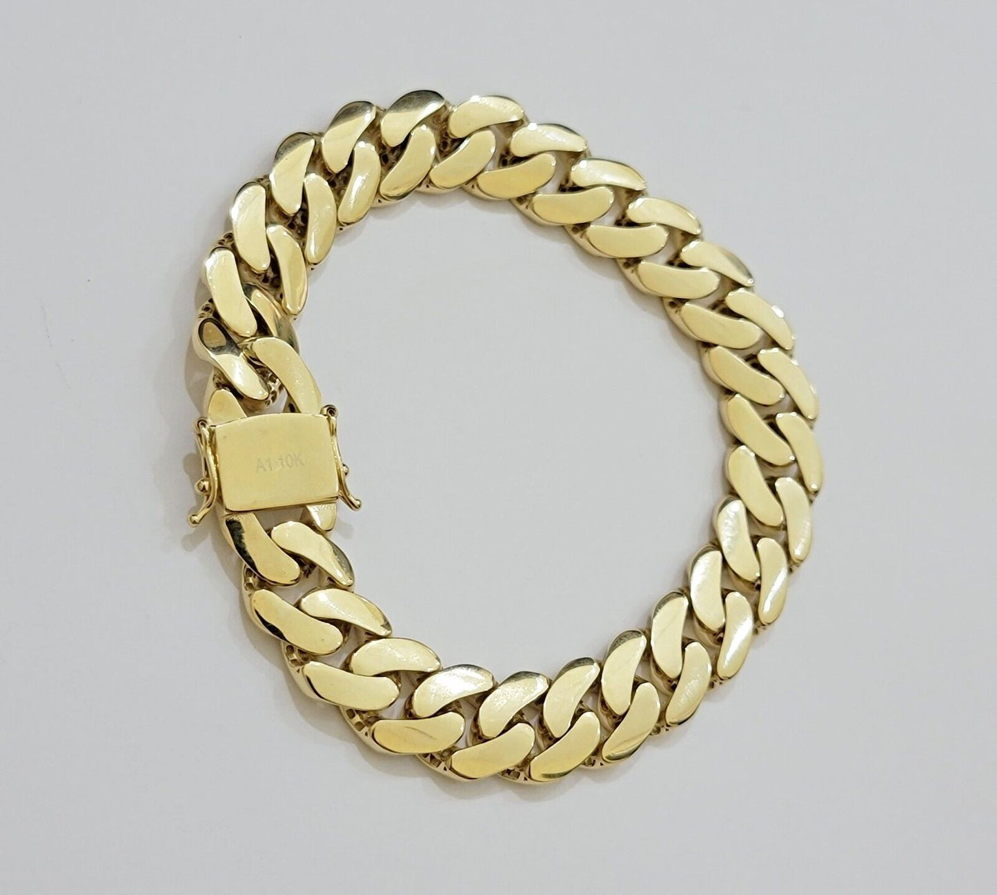 Real 10k Gold Bracelet 12mm Royal Miami Cuban Link 9 inch Men's 10kt Yellow Gold - Reva Jeweler