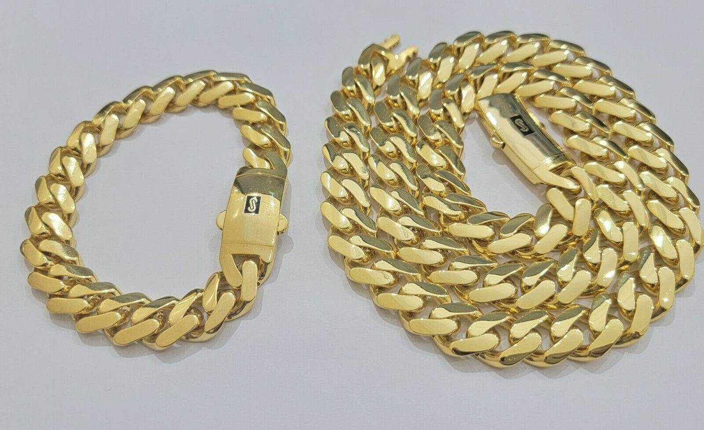 Real 10k Gold Bracelet 13mm Miami Cuban Royal Link 8.5" Shiny Plain Monaco,10kt - Reva Jeweler
