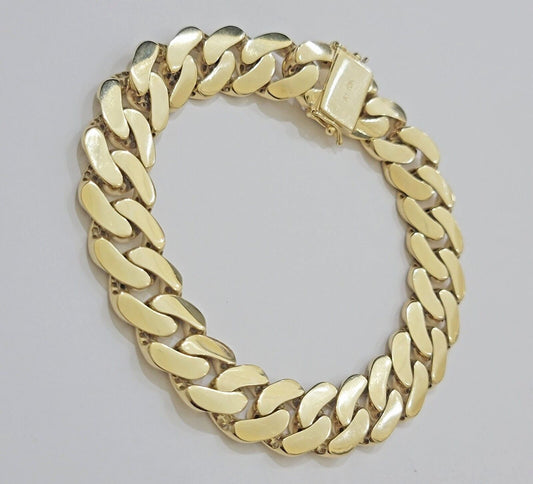Real 10k Gold Bracelet 14mm Royal Miami Cuban Link 9 inch Men's 10kt Yellow Gold - Reva Jeweler