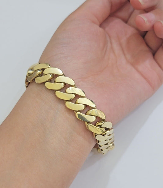 Real 10k Gold Bracelet 14mm Royal Miami Cuban Link 9 inch Men's 10kt Yellow Gold - Reva Jeweler