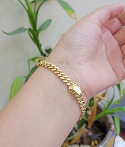 Real 10k Gold Bracelet 7 Inch 7mm Miami Cuban Link 10kt Yellow Gold For Women - Reva Jeweler