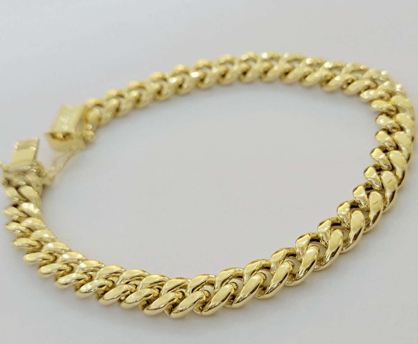Real 10k Gold Bracelet 7 inch 8mm Miami Cuban Link Box Clasp Strong Men Women - Reva Jeweler