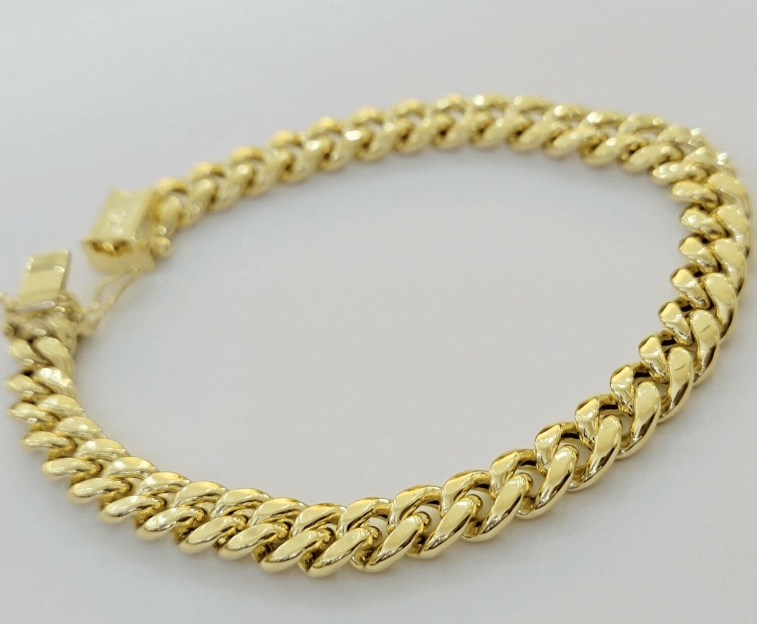 Real 10k Gold Bracelet 7 inch 8mm Miami Cuban Link Box Clasp Strong Men Women - Reva Jeweler
