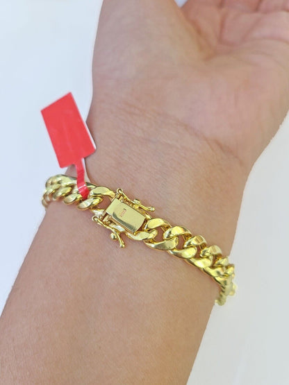 Real 10k Gold Bracelet 8mm Miami Cuban Link 9" Box Lock 10kt Yellow Gold - GoldenlinQ