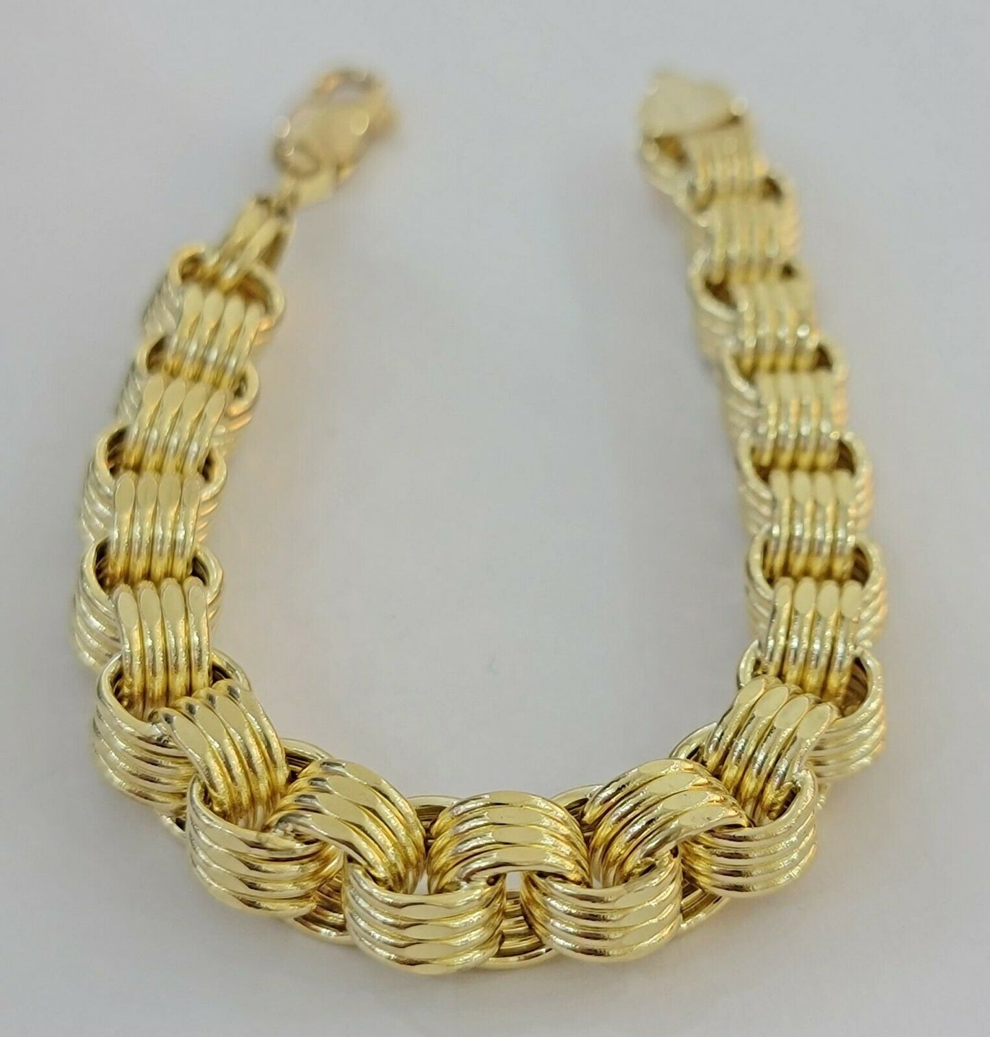 REAL 10k Gold Bracelet Byzantine Box 8" 9mm 10 kt Yellow Gold Men's Genuine 10kt - Reva Jeweler