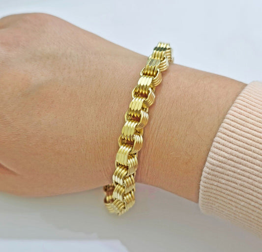 Real 10k Gold Bracelet Byzantine Box 8 Inch 8.5mm 10kt Yellow Gold Men's Genuine - Reva Jeweler