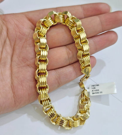 Real 10k Gold Bracelet Byzantine Box 9 Inch 8.5mm 10kt Yellow Gold Men's Genuine - Reva Jeweler
