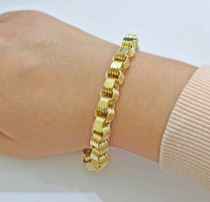 Real 10k Gold Bracelet Byzantine Box 9 Inch 8.5mm 10kt Yellow Gold Men's Genuine - Reva Jeweler