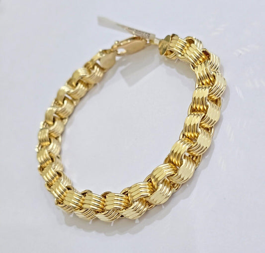 Real 10k Gold Bracelet Byzantine Box 9 Inch 8.5mm 10kt Yellow Gold Men's Genuine - Reva Jeweler