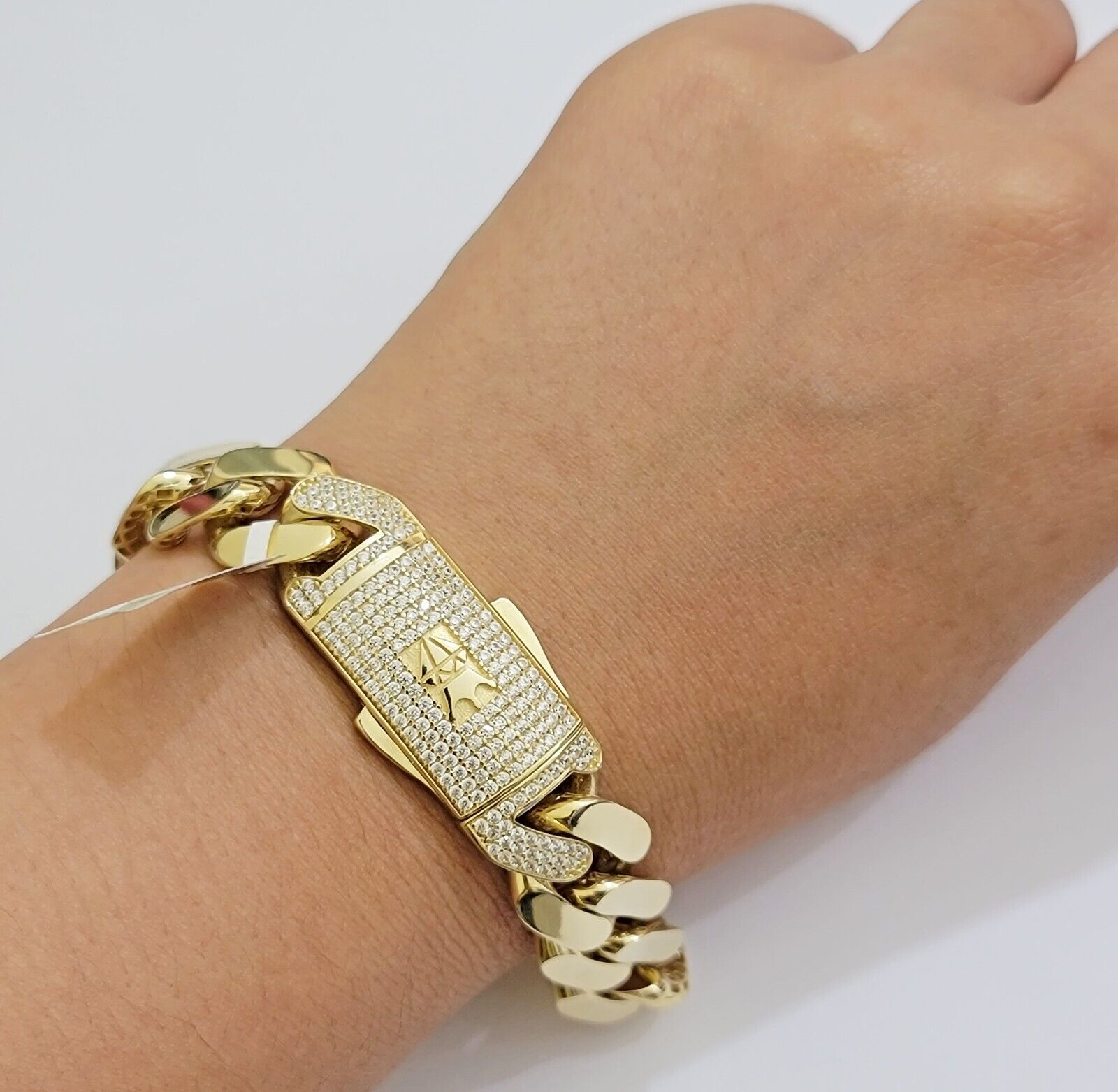 Real 10k Gold Bracelet Mens 9 inch 15mm Royal Cuban Link 10kt Yellow Gd CZ Lock - Reva Jeweler