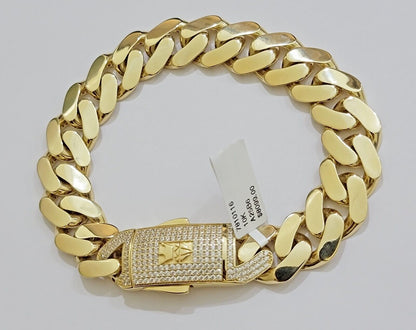 Real 10k Gold Bracelet Mens 9 inch 15mm Royal Cuban Link 10kt Yellow Gd CZ Lock - Reva Jeweler