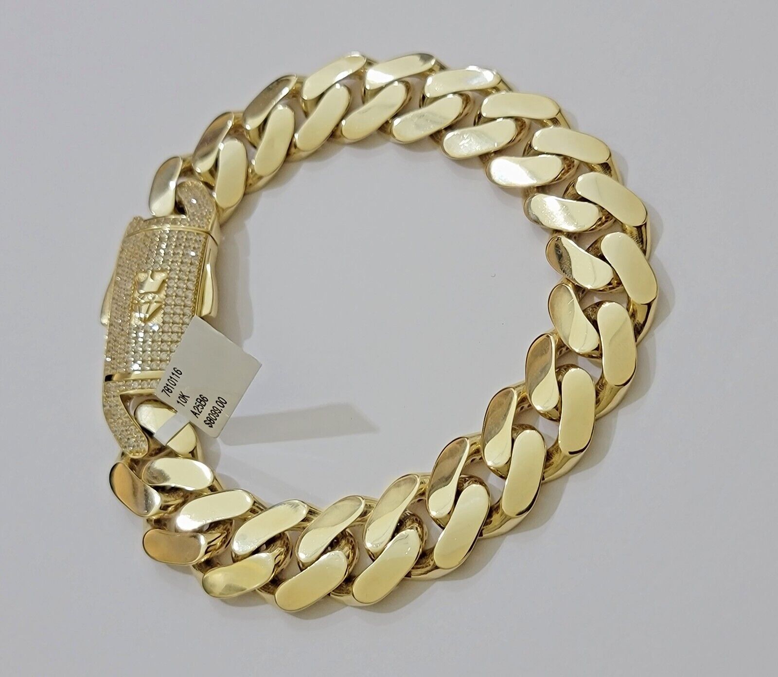 Real 10k Gold Bracelet Mens 9 inch 15mm Royal Cuban Link 10kt Yellow Gd CZ Lock - Reva Jeweler