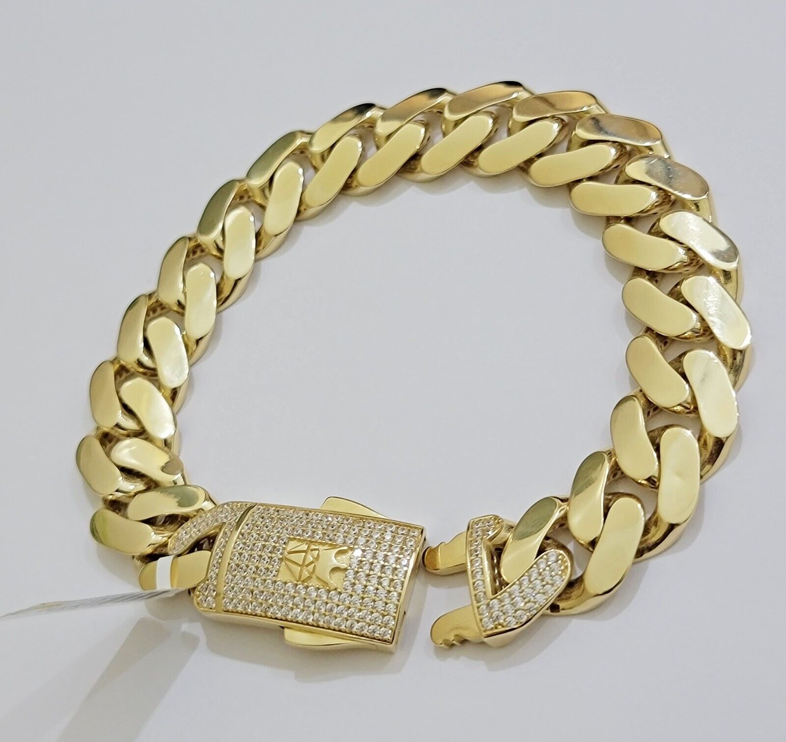 Real 10k Gold Bracelet Mens 9 inch 15mm Royal Cuban Link 10kt Yellow Gd CZ Lock - Reva Jeweler