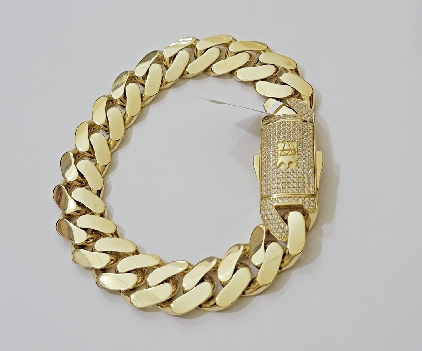 Real 10k Gold Bracelet Mens 9 inch 15mm Royal Cuban Link 10kt Yellow Gd CZ Lock - Reva Jeweler