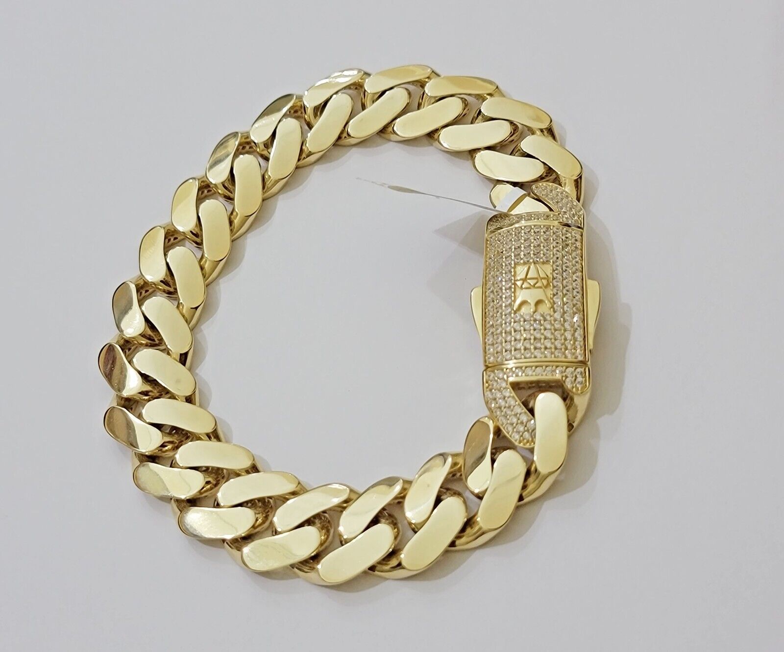 Real 10k Gold Bracelet Mens 9 inch 15mm Royal Cuban Link 10kt Yellow Gd CZ Lock - Reva Jeweler