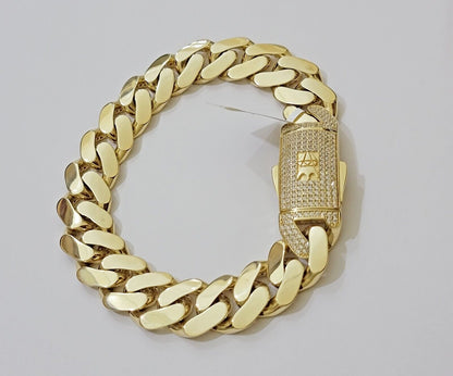 Real 10k Gold Bracelet Mens 9 inch 15mm Royal Cuban Link 10kt Yellow Gd CZ Lock - Reva Jeweler