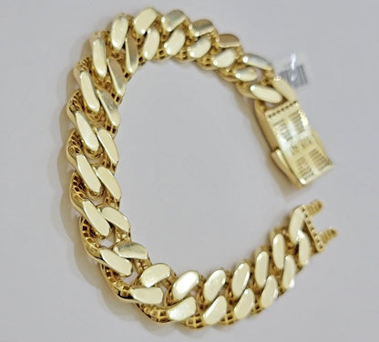 Real 10k Gold Bracelet Mens 9 inch 15mm Royal Cuban Link 10kt Yellow Gd CZ Lock - Reva Jeweler