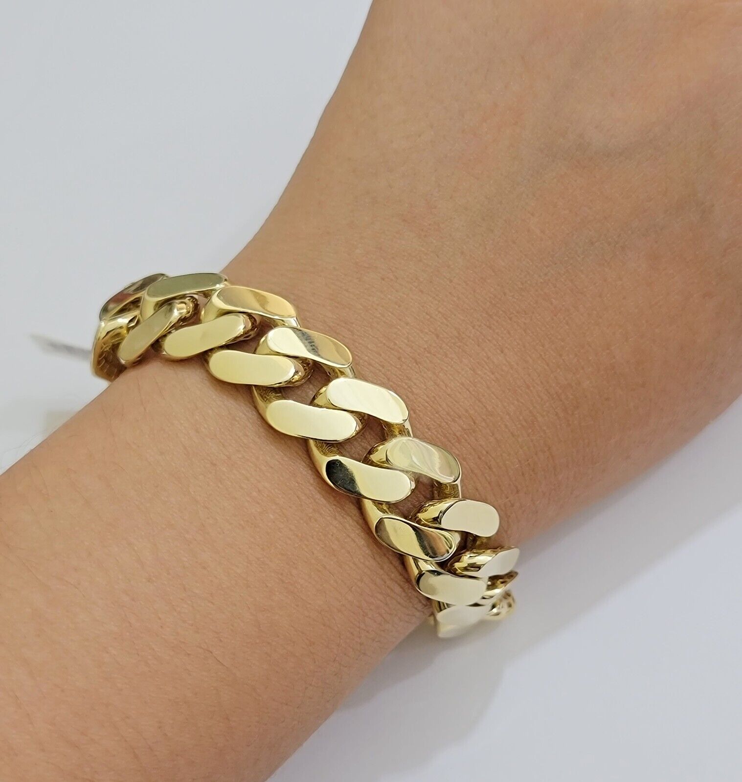 Real 10k Gold Bracelet Mens 9 inch 15mm Royal Cuban Link 10kt Yellow Gd CZ Lock - Reva Jeweler