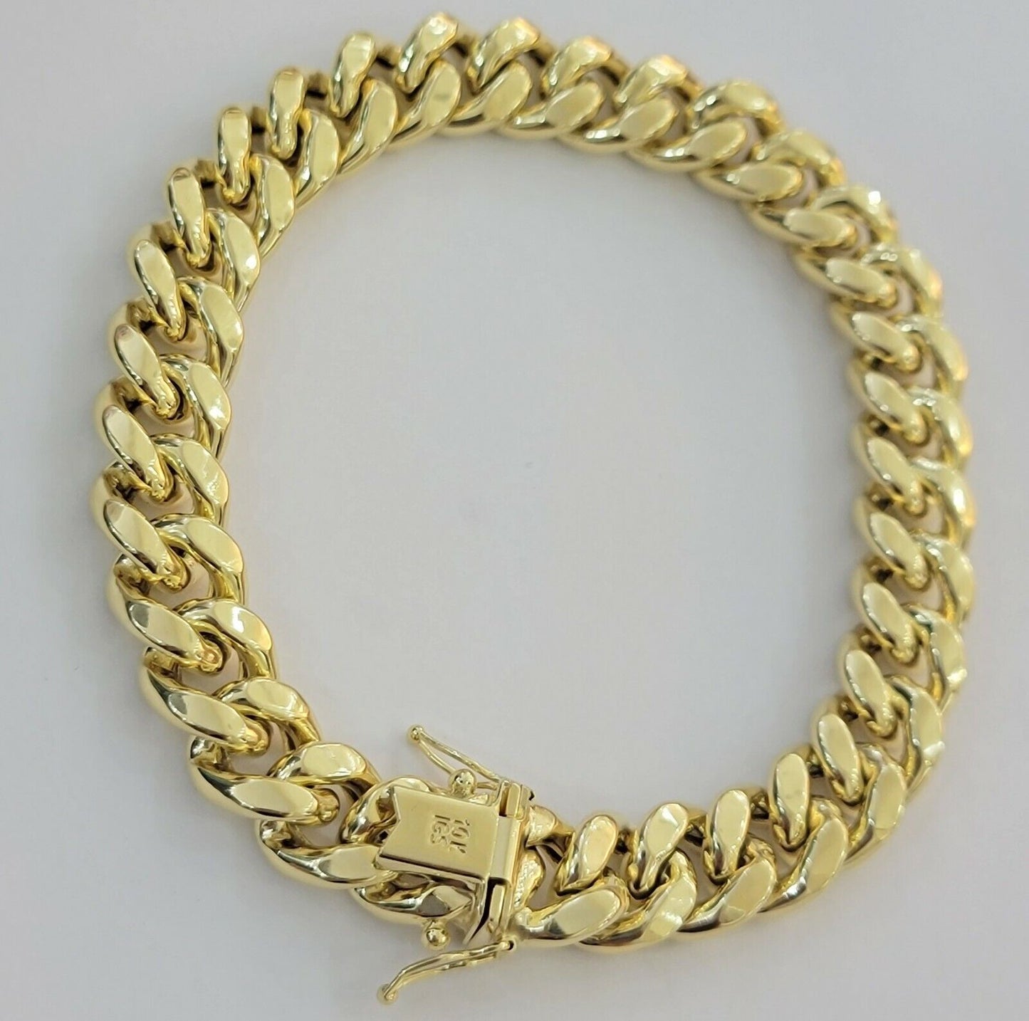 REAL 10k Gold Bracelet Miami Cuban Link 8 Inch 11mm Mens 10kt Yellow Gold Strong - Reva Jeweler