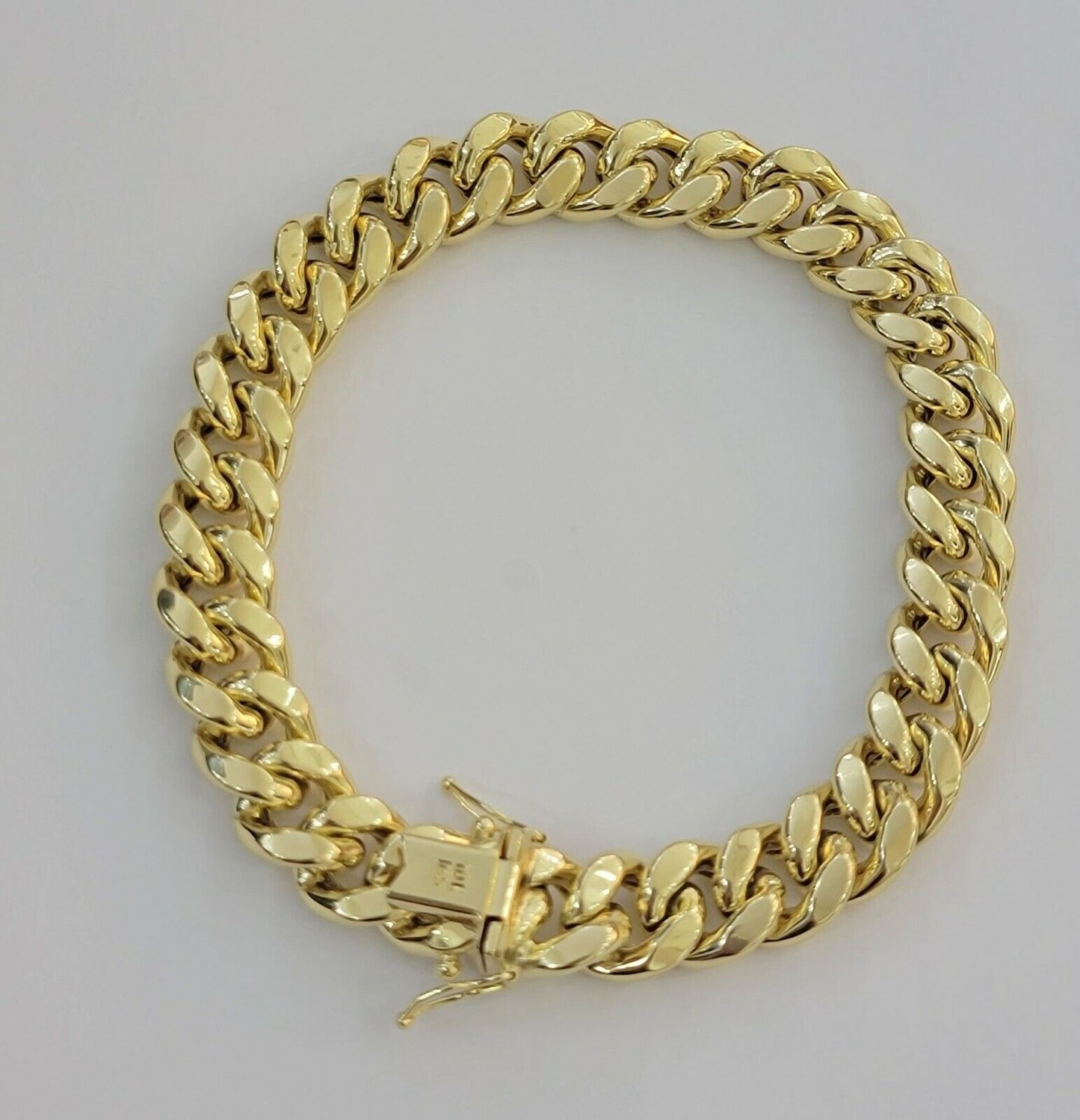 REAL 10k Gold Bracelet Miami Cuban Link 8 Inch 11mm Mens 10kt Yellow Gold Strong - Reva Jeweler
