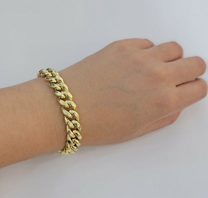 REAL 10k Gold Bracelet Miami Cuban Link 8 Inch 11mm Mens 10kt Yellow Gold Strong - Reva Jeweler