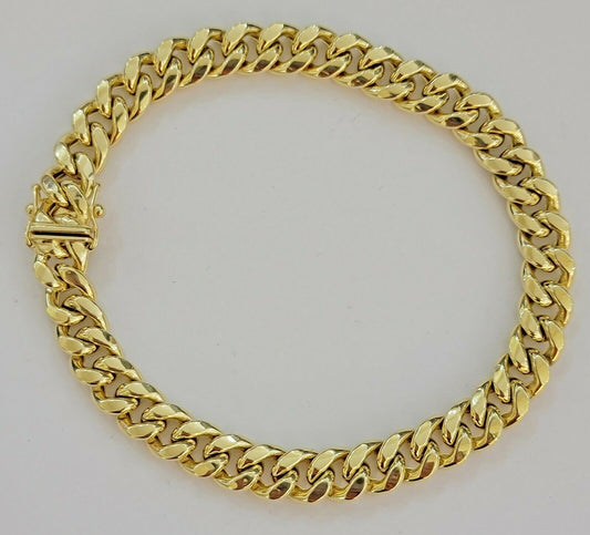 Real 10k Gold Bracelet Miami Cuban Link 9mm 8" Box clasp 10kt Strong Links Men's - Reva Jeweler