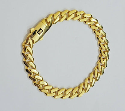 Real 10k Gold Bracelet Royal Miami Cuban Link 8.5mm 8.5Inch Moneco Box Lock,10kt - Reva Jeweler