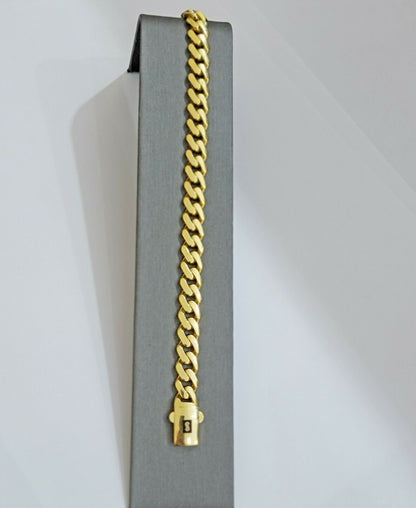Real 10k Gold Bracelet Royal Miami Cuban Link 8.5mm 8.5Inch Moneco Box Lock,10kt - Reva Jeweler