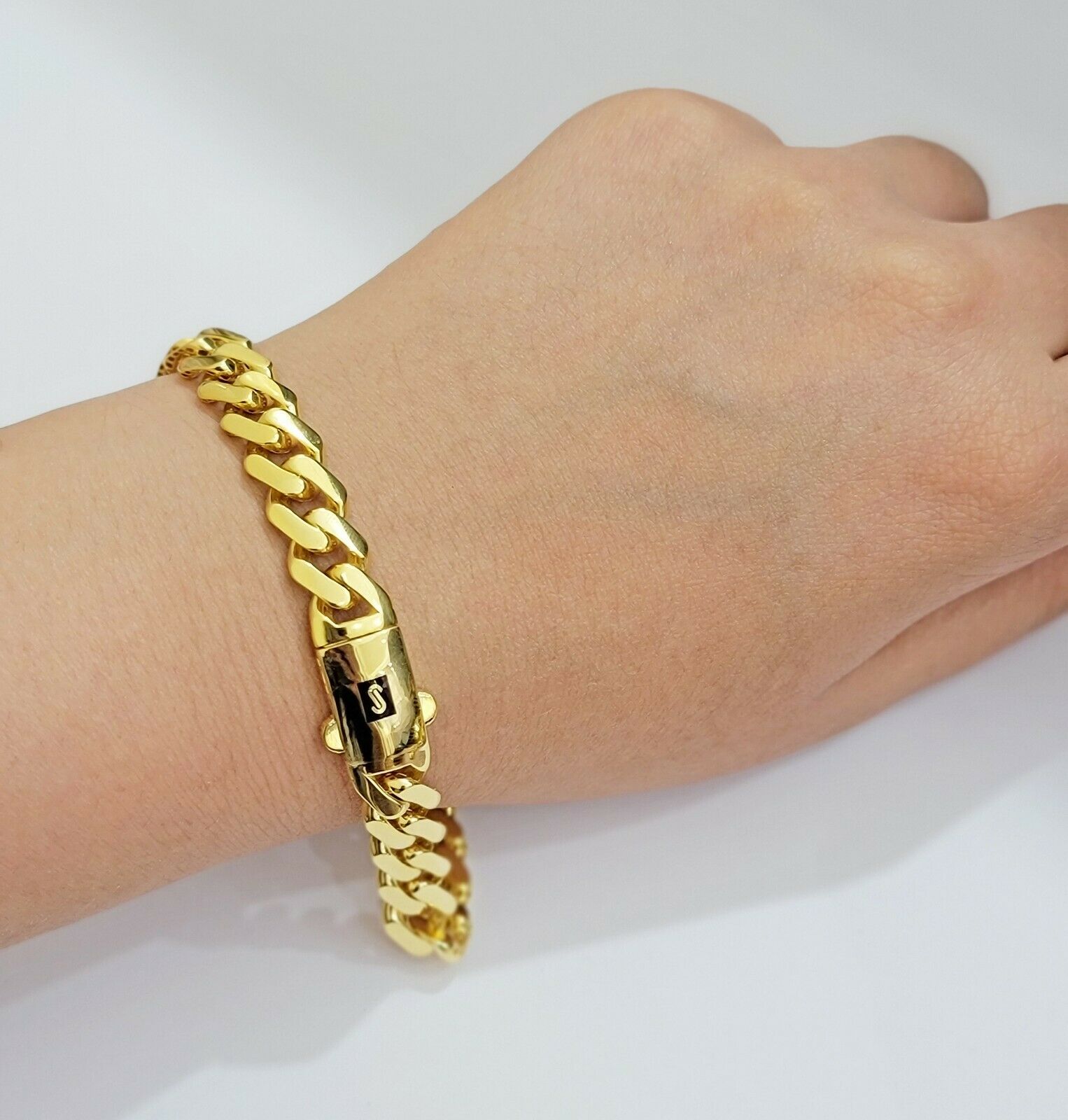 Real 10k Gold Bracelet Royal Miami Cuban Link 8.5mm 8.5Inch Moneco Box Lock,10kt - Reva Jeweler