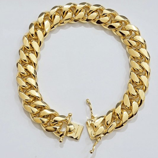 Real 10k Gold Bracelet Solid Miami Cuban Link 12mm 8" Inch Box Clasp , Mens 10KT - Reva Jeweler