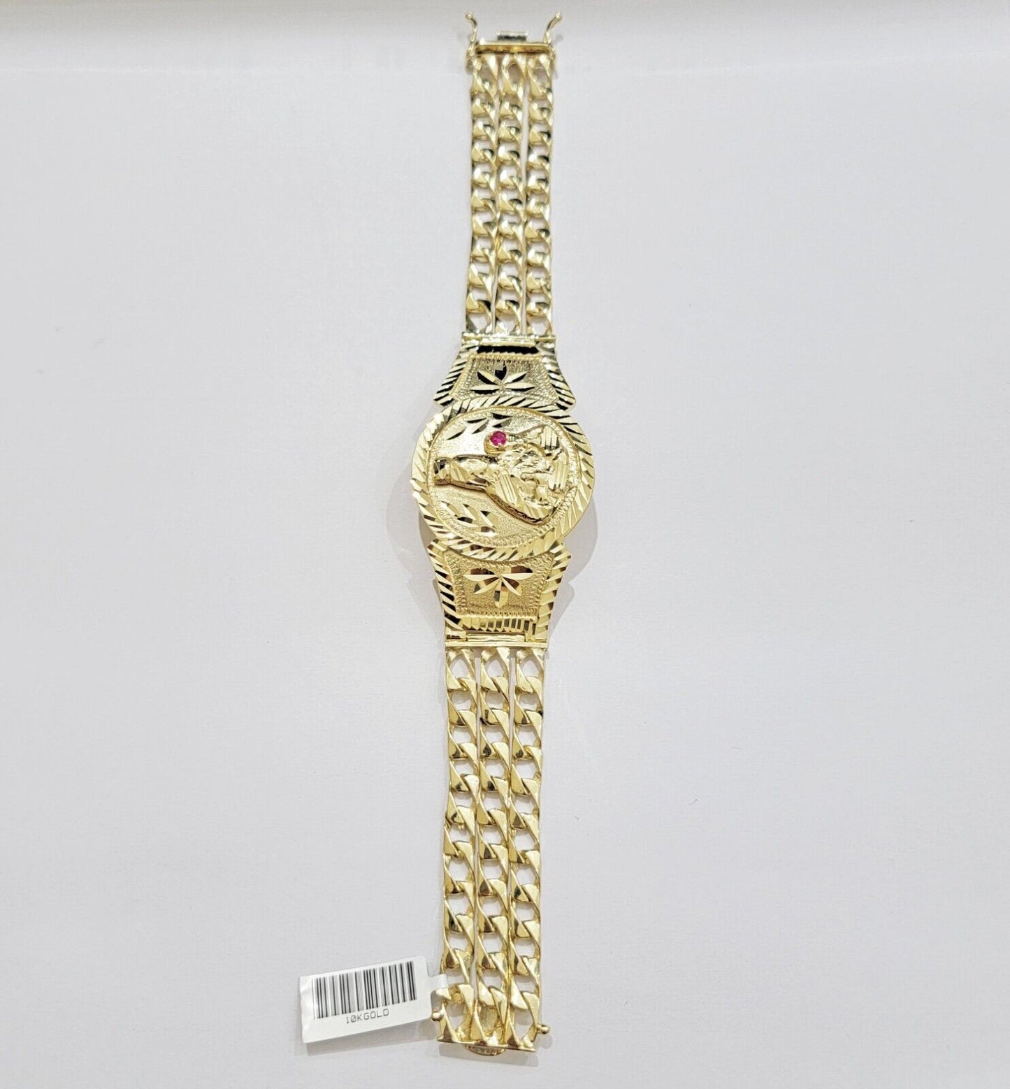 Real 10k Gold Bracelet Solid San barbara 8 Inches Cuban Link Box Lock, Pura oro - Reva Jeweler